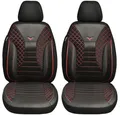 BREMER SITZBEZÜGE Maß Auto Schonbezüge kompatibel mit Mercedes GLB X247 Fahrer & Beifahrer Set ab 2019 / Auto Schonbezug Velour Kunstleder Set 2er Pack in Schwarz/Rote Naht (PS802)