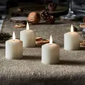 Lights4fun TruGlow® 4er-Set Teelichter-Kerzen | warmweiße LEDs | mit Timerfunktion | Batteriebetrieben | Weihnachten Advent Christfest | Echtwachs flackernde Flamme Klein | Höhe 5,5 cm | Cremefarben