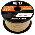 GO!elements Abspannleine Paracord 550 - 4mm, Paracord 550 aus reißfester Nylonschnur beige 50m