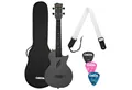 Cascha Ukulele HH2258E Kohlefaser Ukulele Set mit Tonabnehmer schwarz, Set, inkl. Soft-Case, Ukulelengurt, 3 Pleks und Stimmgerät