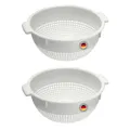 Westmark Seiher – Zwei große Seiher mit 2 Griffmulden und 4 Aufsatzrasten zum Waschen und Abtropfen – Weiß, Kunststoff, ø 24 cm