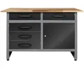 Ondis24 Werkbank Metall mit Schubladen & Türen, Werkstatt Metall 120 cm, Werktisch 120cm, Montagewerkbank, 28mm Buchenholzarbeitsplatte (120 cm und 5 Schubladen)