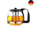 t24 Glas Teekanne mit Edelstahlsieb, hitzebeständiges Glas, 1250 ml - Schwarz