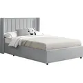 Juskys Polsterbett Savona 140x200 cm - Bett mit Stauraum, Lattenrost, Samt-Bezug - Bettgestell aus Holz, bis 250 kg, großes Kopfteil - Hellgrau - Hellgrau