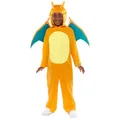 Amscan 9918509 – Offiziell lizenzierter Unisex-Overall „Pokémon Glurak“ mit Kapuze, Kostüm für Kinder, Alter: 8-10 Jahre (134 cm), Orange/Gelb