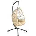 HinHocker Hängesessel mit Gestell | Creme | Hängeschaukel für Indoor und Outdoor | Inkl. Kissen und Auflagepolster | Balkon Hängesessel Outdoor, Gartenschaukel, Schaukelstuhl, Hängekorb