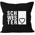 MoonWorks Dekokissen Kissenbezug Schwesterherz Schwester Geschenk Geburtstag 40x40 Moonworks® schwarz