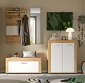 Home affaire Garderoben-Set AOSTA, Breite 200cm, 4-teilige Garderobenkombination, (Set, 4-St., bestehend aus: Sitzbank, Paneel, Spiegel & Kommode), Flurkombination, Kombination, Garderobe, Dielen-Set, Garderobenmöbel