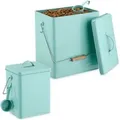 Relaxdays Futterbox 2er Set Eisen Bambus Kunststoff Türkis Luftdicht Mit Löffel 36,5 cm x 21 cm x 28,5 cm 26 cm x 16,5 cm x 19 cm