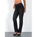 ESRA Straight-Jeans Premium Damen Straight Fit Jeans High Waist Hose bis Übergröße G5 Jeans Damen Straight Fit High Waist Damen Jeans Regular Stretch-Jeans schwarz 40