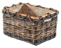 Kobolo Holztrage Holzkorb für Kaminholz eckig - Rattan und Bananenblatt - mit Jutestoff ausgestattet - Gr1
