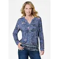 GOLDNER Print-Shirt Elegantes Blusenshirt, Paisley-Design Viskoseshirt mit Rundhals mit V-Schlitz und Langarm blau 40