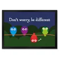 speecheese Eule Fußmatte in 35x50 cm mit Spruch Dont Worry be Different Uhu Motiv Toleranz Freundschaft Botschaft Originelle motivierende Fußmatte in 35x50 cm