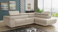Ecksofa Caris mit Schlaffunktion und einstellbare Kopfstützen, Cord Stoff, Wohnlandschaft mit Bettkasten, Couch, Sofa, Bettsofa (Beige (Poso 100), Ecksofa Rechts)