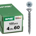 SPAX Universalschraube, 4,5 x 60 mm, 100 Stück, T-STAR plus, Senkkopf, Vollgewinde, 4CUT, WIROX A3J, 1191010450603