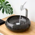 Marmor Aufsatzwaschbecken 40 x 12 cm Naturstein schwarz rund Bad wohnfreuden