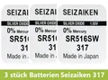 3 x Seizaiken Watch Uhr Knopfzelle Batterie 317 SR516SW SR62 RW326 V317