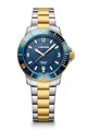 WENGER Unisex Armbanduhr Seaforce Small Ø 35 mm, Swiss Made, Analog Quarz, Wasserdicht bis 200 m, Edelstahl-Armband, Blau/Gold/Silber, 01.0621.114