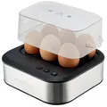 ProfiCook sprechender Eierkocher, kocht alle drei Stufen - weich/mittel/hart, 6 Eier, geeignet Ergebnis, Edelstahl Eierkocher mit Härtegradeinstellung, Egg Cooker, PC-EK 1276