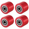 4 Stück Hubwagen Rollen Polyurethan rot 80 x 70 mm, Achse 20 mm - Ersatzrolle inkl. Kugellager