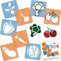 Schablonen Malen für Kinder, 8 Stück Set 15x15 cm Gemüse, Kinder Kreatives Zeichenschablonen, Kunststoff Wiederverwendbar Malschablone