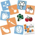 NAKLEO Schablonen Malen für Kinder, 8 Stück Set 15x15cm Gemüse, Kinder Kreatives Zeichenschablonen, Kunststoff Wiederverwendbar Malschablone DIY Handwerk, Papier Wand Holz Stoff