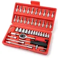 46 Piece Mechanic Tool Set 1/4" Dr. Ratchet Wrench Set with Storage Case Includes Bit Sockets and Extension Bar