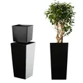 KADAX Pflanzkübel mit Innentopf, Höhe 68cm, Schwarz-glatt – Wetterfester Blumentopf für Innen & Außen, ideal für Garten, Balkon & Terrasse, zum Bepflanzen, Dekorieren und als stilvoller Übertopf