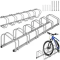 tectake Fahrradständer Fahrradhalter aus rostfreiem Stahl für Reifenbreiten von 35 - 60 mm, Boden- und Wandmontage, von beiden Seiten befahrbar grau|silberfarben 6 | 28,50 cm x 161,00 cm x 26,00 cm