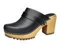 Sanita Peleni Chunk Offener Clogs | Original handgemacht | Leder-Holzclogs für Damen | 8 cm | Schwarz | EU 38
