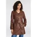 Ledermantel MAURITIUS "GWTaresa", Damen, Gr. 44 (XXL), braun (cognac), Obermaterial: 100% Schafsleder. Futter: 100% Baumwolle. Ärmelfutter: 100% Polyester, unifarben, clean, modisch, lässig geschnitten knielang, Mäntel, Leder-Trenchcoat mit Bindegürtel