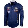 Baxboy Elastisch Slim Fit Hemd für Freizeit Business Hochzeit - Reine Farbe Kentkragen Langarm Kontrast Herren-Hemd B-508, Farbe:Marine, Größe:XL