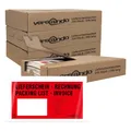 versando 4x 250 Lieferscheintaschen DIN lang selbstklebend Dokumententaschen Begleitpapiertaschen rot/schwarz bedruckt: "Lieferschein/Rechnung" in Spenderbox