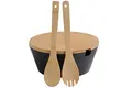 Kesper | Obst- und Salatschale mit Besteck, Material: Kunststoff, Bambus, Maße: Ø 26 cm/Höhe: 11 cm, Farbe: Schwarz, Braun | 92524