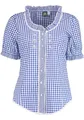 OS Trachten Damen Bluse Kurzarm Trachtenbluse mit Rundhalsausschnitt Poror, Größe:46, Farbe:Mittelblau