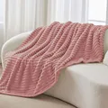 BEDELITE Kuscheldecke Flauschig Decke Klein - weiche Flanell Decken Rosa 125x150 für Sofa, Deko Streifen Cord Fleecedecke als Sofaüberwurf für Wohnzimmer, Throw Blanket Wide Use