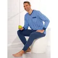 Schlafanzug, Herren, Gr. 48/50, blau (himmelblau, dunkelblau), 100% Baumwolle, Homewear-Sets