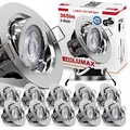 Maxkomfort 12x LED Einbaustrahler dimmbar Ultraflach 5 Watt chrom schwenkbar 230V Rund warmweiß Deckenstrahler Spot Deckenspot Lumax