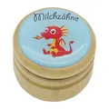 GICO Milchzahndose, Zahndose Milchzähne Bilderdose mit diversen Motiven aus Holz für Jungen und Mädchen mit Drehverschluss 44 mm (Drache)