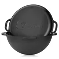 BBQ-Toro Gusseisen Kazan mit Deckel | 16 Liter | Traditioneller Gusstopf | Kasan mit rundem Boden | Grillwok preseasoned-bereits eingebrannt | Schmortopf zum Kochen, Schmoren, Braten, Frittieren
