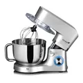 Koliber ROBOMAX X 3200W XXL Küchenmaschine Planetenmischer 6L Edelstahlschüssel Knetmaschine schwerer Teig 6 Stufen Pulse Vollmetall Mechanik LED Drehregler FASTLOCK Küchenmixer Silber
