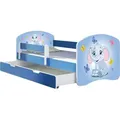 ACMA Jugendbett Kinderbett Junior-Bett Komplett-Set mit Matratze Lattenrost und Rausfallschutz Blau 26 Elefant 160x80 + Bettkasten - Blau