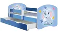 ACMA Kinderbett Jugendbett mit Einer Schublade und Matratze Blau mit Rausfallschutz Lattenrost II 140x70 160x80 180x80 (26 Elefant, 160x80 + Bettkasten)
