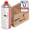 EVOCAMP 112x Stück Butan Gaskartuschen 227g Typ MSF-1a Bajonett Ventil ideal für Campingkocher, Gasheizung, Unkrautbrenner, Camping Gas Butangas Kartusche, Universaldruckgasdose für Camping und BBQ