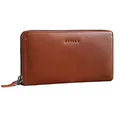 ROYALZ 'Lilly' Vintage Portemonnaie Damen Groß mit Reißverschluss Büffel-Leder RFID Schutz Frauen Geldbörse Querformat, Farbe:Texas Braun