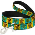 Dog Leash 6-FEET Scooby Doo Pose and Dog Tag Blocks Yellow/Blue WIDE (US IMPORT)