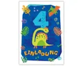 JUNAPACK Einladungskarten Dinosaurier Einladungen zum 4. Geburtstag Karten für Kinder Dinos blau, Einladungskarten zum vierten Geburtstag mit Dino Motiv