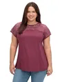 Sheego Damen Große Größen Shirt mit Spitzenpasse an der Schulterpartie Citywear feminin Rundhals-Ausschnitt Spitze