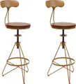2er-Set Barhocker MCW-N18, Barstuhl, höhenverstellbar drehbar Fußablage, Industrial Metall Holz braun, Gestell gold