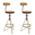 B-Ware 2er-Set Barhocker MCW-N18, höhenverstellbar drehbar, braun, Gestell gold